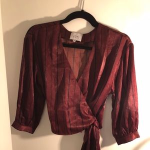 J.O.A. - Burgundy/Navy Wrap Crop Top *Never Worn*